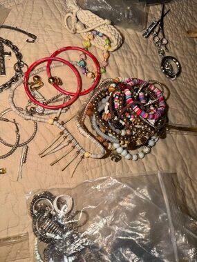 Assorted Women's Beaded and Hoop Bracelet Stack - Pink, Multicolor